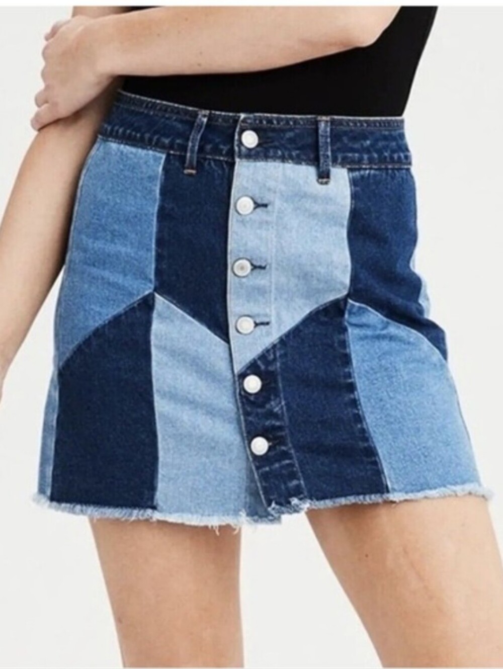 AMERICAN EAGLE OUTFITTER Size 6 Blue Denim hige rise festival mini colorblock